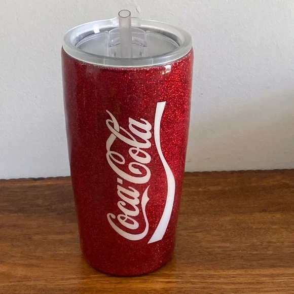 Coca Cola Stainless Steel Travel Tumbler with straw. Sparkly/Glittery. - Picture 1 of 15